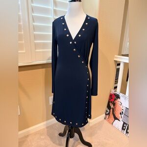 Michael Kors Navy Long Sleeve Dress with Gold Accents